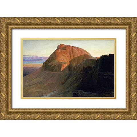 Masada On The Dead Sea Gold Ornate Wood Framed Art Print with Double Matting by Lear, Edward