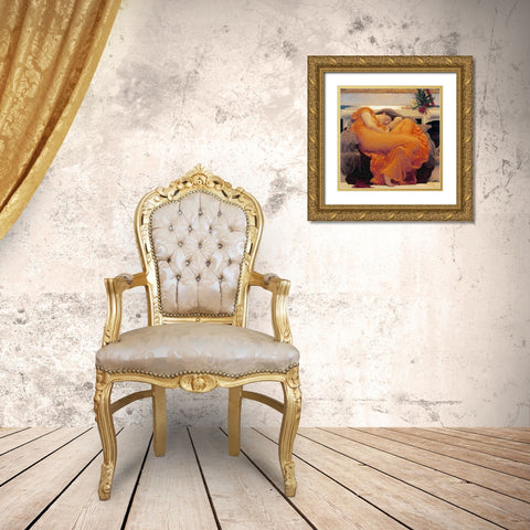 Flaming June Gold Ornate Wood Framed Art Print with Double Matting by Leighton, Lord Frederick