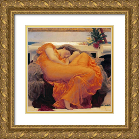Flaming June Gold Ornate Wood Framed Art Print with Double Matting by Leighton, Lord Frederick