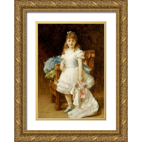 Lady Sybil Primrose Gold Ornate Wood Framed Art Print with Double Matting by Leighton, Lord Frederick