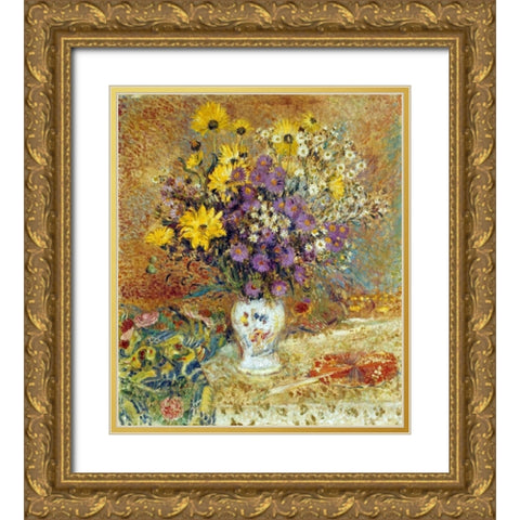 A Vase of Flowers Gold Ornate Wood Framed Art Print with Double Matting by Lemmen, Georges