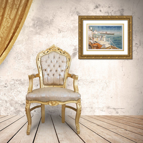 Cie. Gle. Transatlantique Gold Ornate Wood Framed Art Print with Double Matting by Lessieux, Ernest Louis