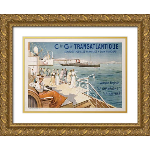 Cie. Gle. Transatlantique Gold Ornate Wood Framed Art Print with Double Matting by Lessieux, Ernest Louis