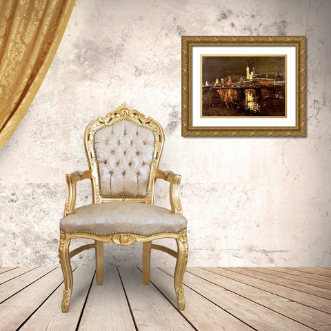 The Illumination of The Kremlin Gold Ornate Wood Framed Art Print with Double Matting by Levitan, Isaac Ilich