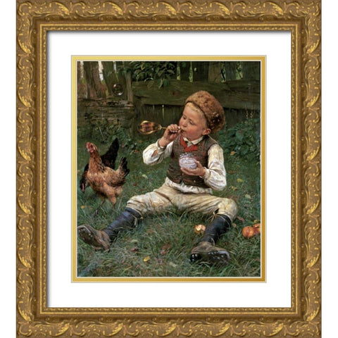 Blowing Bubbles Gold Ornate Wood Framed Art Print with Double Matting by Lins, Adolf
