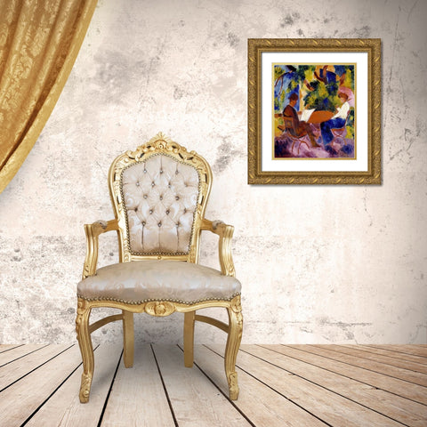 At The Garden Table Gold Ornate Wood Framed Art Print with Double Matting by Macke, August