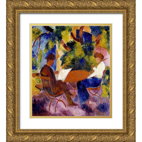At The Garden Table Gold Ornate Wood Framed Art Print with Double Matting by Macke, August