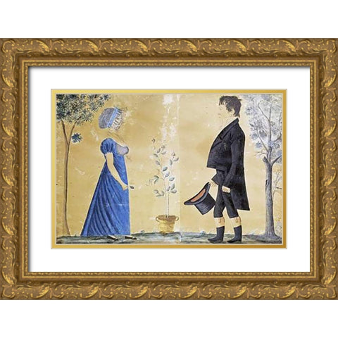 Portrait of Johann and Susannah Beard Gold Ornate Wood Framed Art Print with Double Matting by Maentel, Jacob
