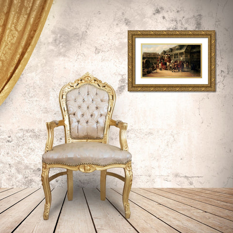 Boarding The Coach To London Gold Ornate Wood Framed Art Print with Double Matting by Maggs, John Charles