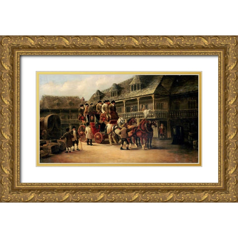 Boarding The Coach To London Gold Ornate Wood Framed Art Print with Double Matting by Maggs, John Charles