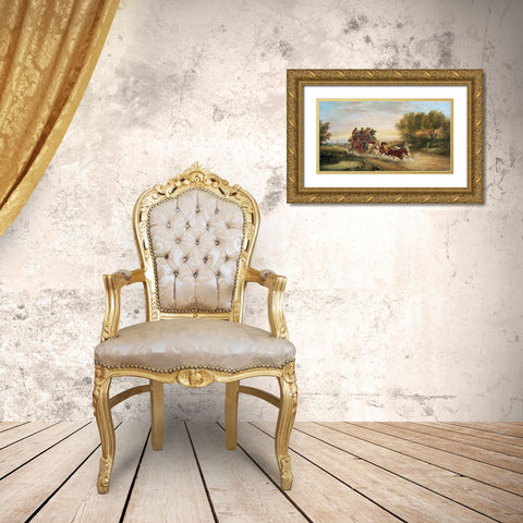 The Oxford To London Mail Coach Gold Ornate Wood Framed Art Print with Double Matting by Maggs, John Charles