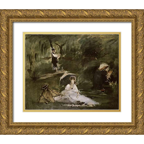 Under the Trees Gold Ornate Wood Framed Art Print with Double Matting by Manet, Edouard