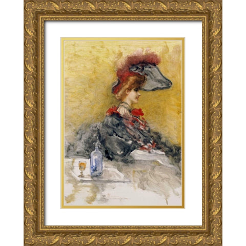 The Red Feathered Hat Gold Ornate Wood Framed Art Print with Double Matting by Mariani, Pompeo