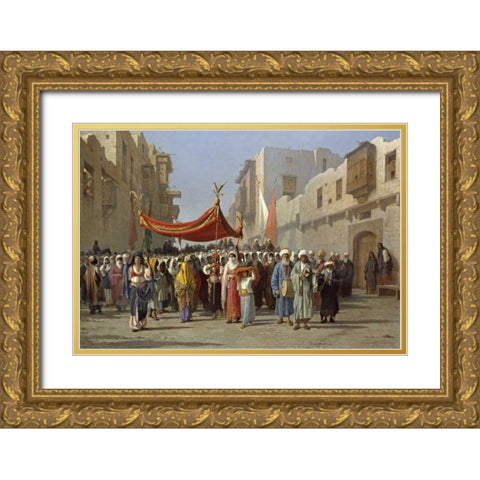 An Arab Wedding Procession Gold Ornate Wood Framed Art Print with Double Matting by Marinelli, Vincenzo