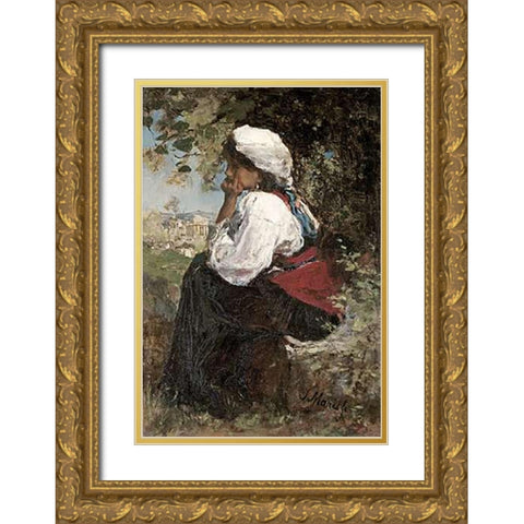 A Roman Girl Gold Ornate Wood Framed Art Print with Double Matting by Maris, Jacob Henricus