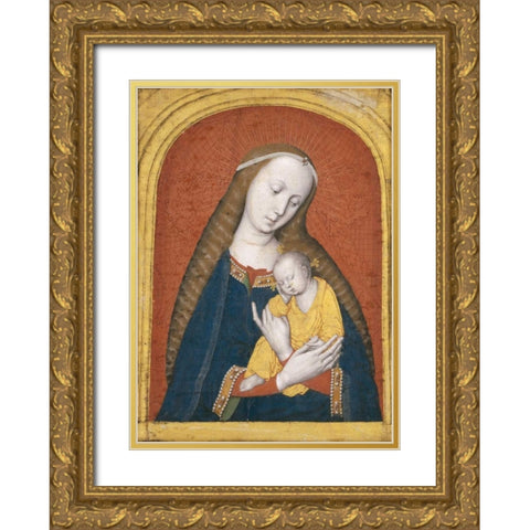 The Virgin and Child Gold Ornate Wood Framed Art Print with Double Matting by Master  of the Dijon Madonna