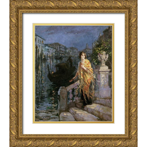 Waiting For The Gondola Gold Ornate Wood Framed Art Print with Double Matting by McGeehan, Jessie M.