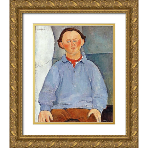 Portrait of Sculptor Oscar Miestchanioff Gold Ornate Wood Framed Art Print with Double Matting by Modigliani, Amedeo