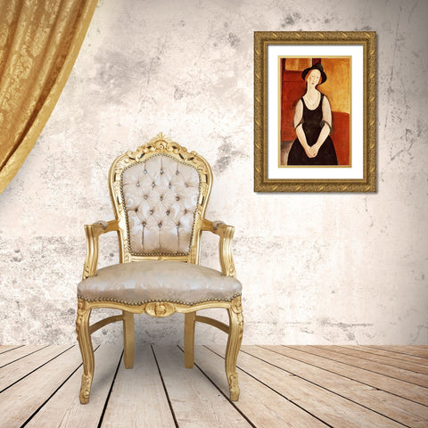 Portrait of Thora Klinckowstrom Gold Ornate Wood Framed Art Print with Double Matting by Modigliani, Amedeo