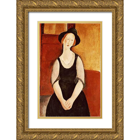 Portrait of Thora Klinckowstrom Gold Ornate Wood Framed Art Print with Double Matting by Modigliani, Amedeo