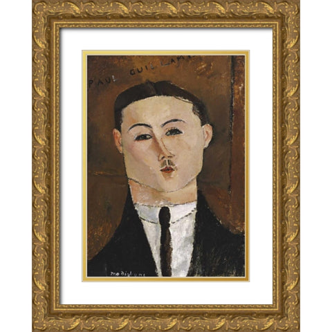Portrait De Paul Guillaume Gold Ornate Wood Framed Art Print with Double Matting by Modigliani, Amedeo