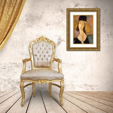 Head of a Woman Gold Ornate Wood Framed Art Print with Double Matting by Modigliani, Amedeo