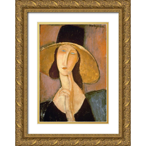 Head of a Woman Gold Ornate Wood Framed Art Print with Double Matting by Modigliani, Amedeo