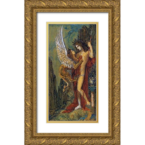 The Sphinx Gold Ornate Wood Framed Art Print with Double Matting by Moreau, Gustave