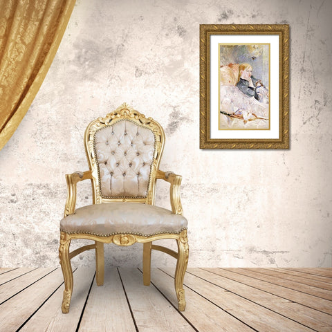 Young Girl With a Puppet Gold Ornate Wood Framed Art Print with Double Matting by Morisot, Berthe