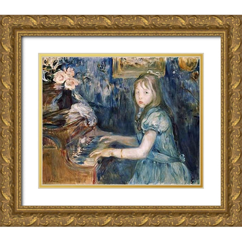 Lucie Leon at The Piano Gold Ornate Wood Framed Art Print with Double Matting by Morisot, Berthe