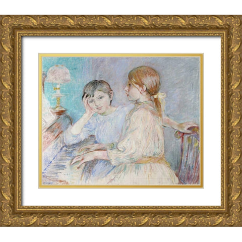 Le Piano Gold Ornate Wood Framed Art Print with Double Matting by Morisot, Berthe