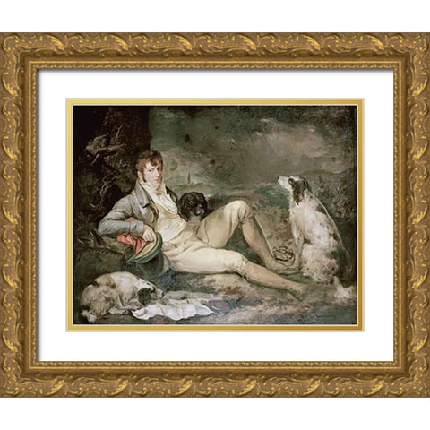 Portrait of a Sportsman Gold Ornate Wood Framed Art Print with Double Matting by Morland, George