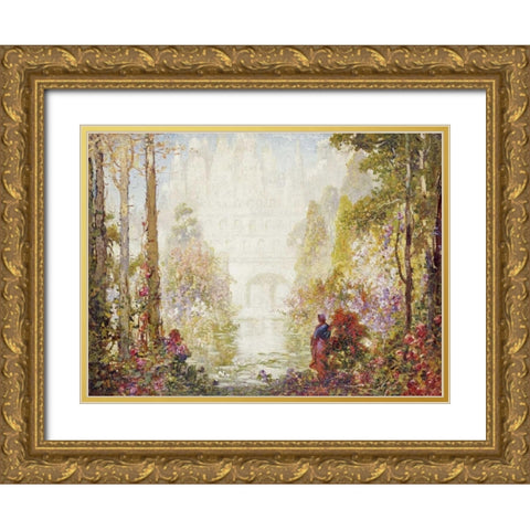 Sitas Garden II Gold Ornate Wood Framed Art Print with Double Matting by Mostyn, Tom