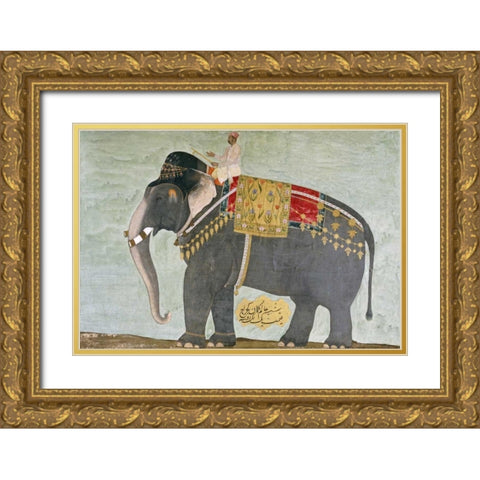 Portrait of The Elephant Alam-Guman Gajraj Gold Ornate Wood Framed Art Print with Double Matting by Mughal