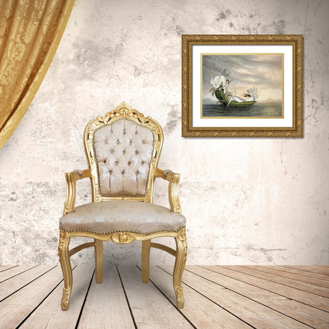 Fairies Floating Downstream In a Peapod Gold Ornate Wood Framed Art Print with Double Matting by Murray, Amelia Jane