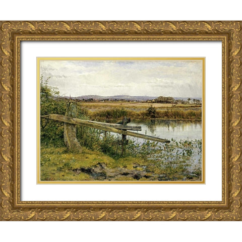 The Riverside Gold Ornate Wood Framed Art Print with Double Matting by Newton, John Edward