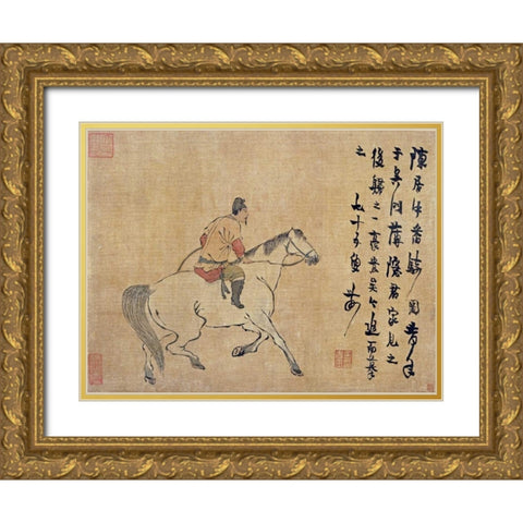 A Tartar Horseman Gold Ornate Wood Framed Art Print with Double Matting by Nong, Jin