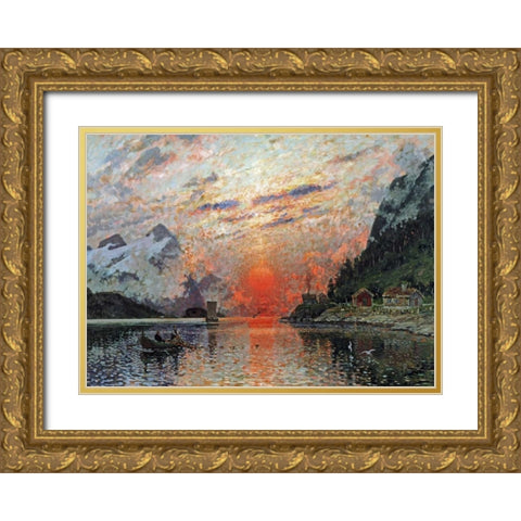 A Fjord Gold Ornate Wood Framed Art Print with Double Matting by Normann, Adelsteen