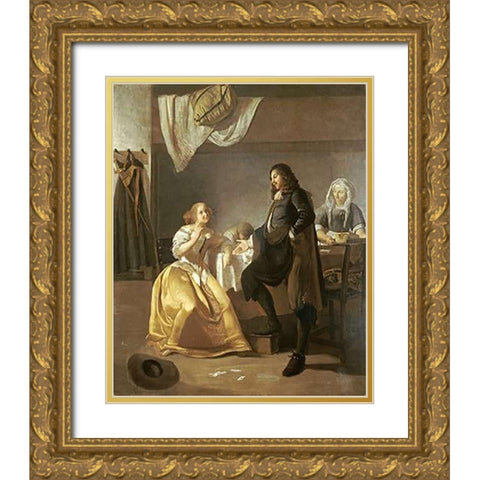 The Interior of a Brothel Gold Ornate Wood Framed Art Print with Double Matting by Ochtervelt, Jacob