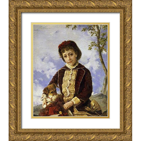 Retrato De Nina Gold Ornate Wood Framed Art Print with Double Matting by Oller, Francisco