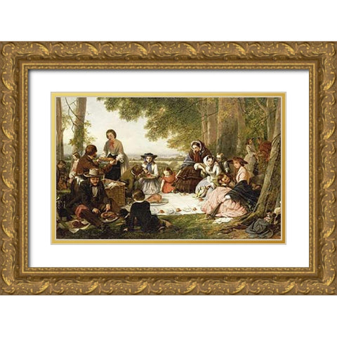 A Picnic Gold Ornate Wood Framed Art Print with Double Matting by ONeil, Henry Nelson