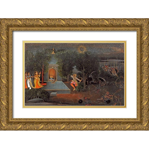 Illustration To The Ramayana Gold Ornate Wood Framed Art Print with Double Matting by Oudh, Mir Kalan
