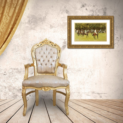 In The Paddock Gold Ornate Wood Framed Art Print with Double Matting by Panerai, Ruggero