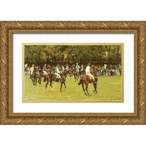 In The Paddock Gold Ornate Wood Framed Art Print with Double Matting by Panerai, Ruggero