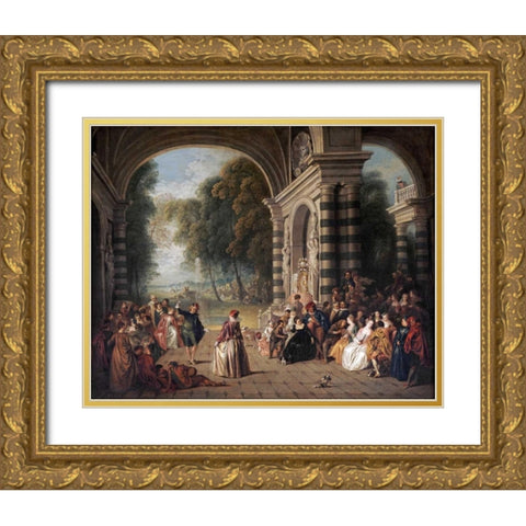 The Pleasures of The Ball Gold Ornate Wood Framed Art Print with Double Matting by Pater, Jean Baptiste Joseph