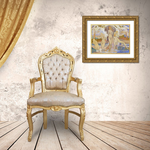 The Bathers Gold Ornate Wood Framed Art Print with Double Matting by Philippol, A.