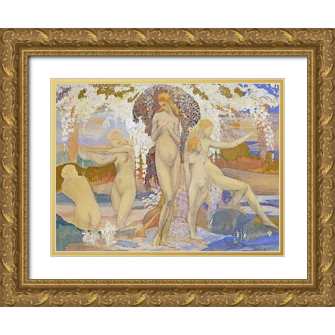 The Bathers Gold Ornate Wood Framed Art Print with Double Matting by Philippol, A.
