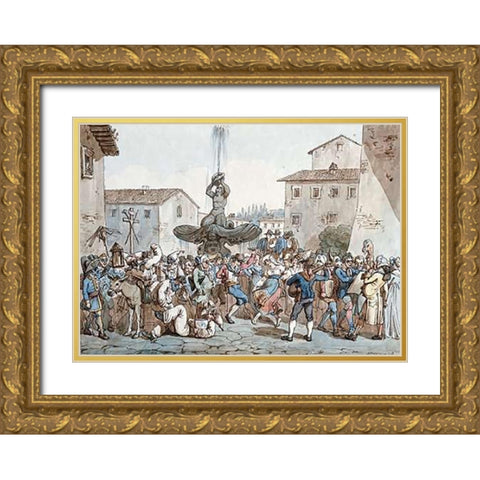 Carnevale a Roma Gold Ornate Wood Framed Art Print with Double Matting by Pinelli, Bartolomeo