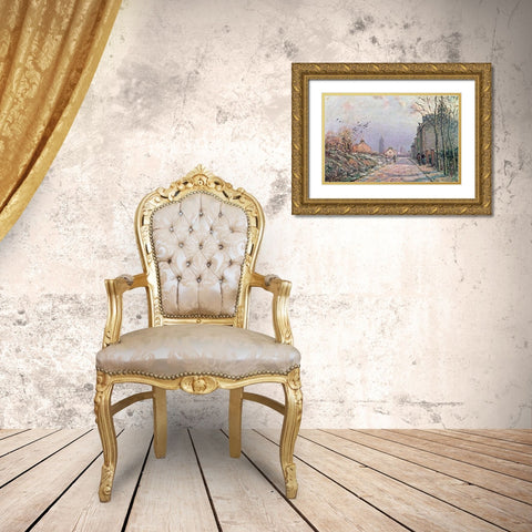 The Road, Effect of Winter Gold Ornate Wood Framed Art Print with Double Matting by Pissarro, Camille