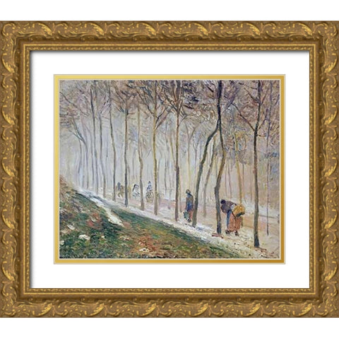The Path, Effect of Snow Gold Ornate Wood Framed Art Print with Double Matting by Pissarro, Camille